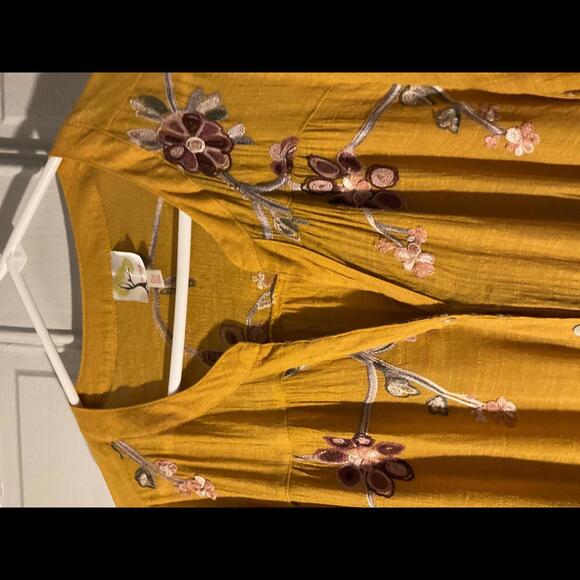 Anthropology Fig and Flower Mustard Gauze Embroidered Button Up Blouse 2X - Picture 6 of 11